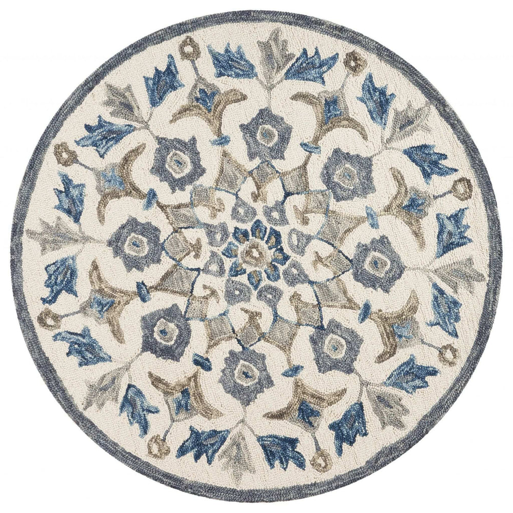 6' Round Blue Floral Oasis Area Rug - Homeroots - Flyclothing LLC