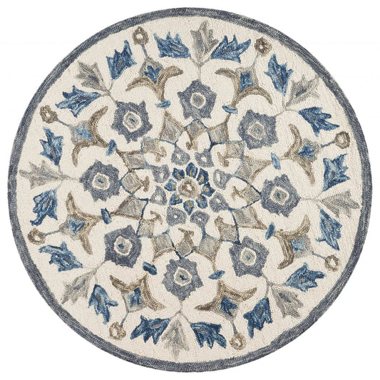 6' Round Blue Floral Oasis Area Rug - Homeroots - Flyclothing LLC