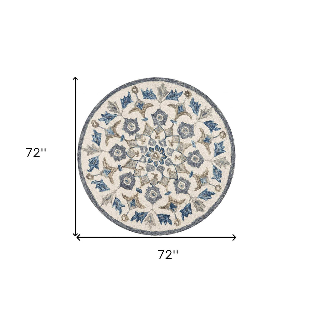 6' Round Blue Floral Oasis Area Rug - Homeroots - Flyclothing LLC