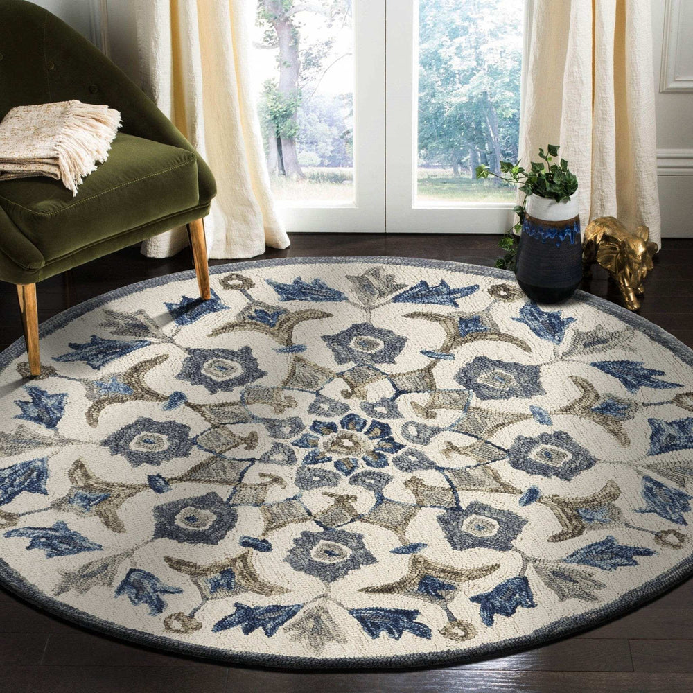 6' Round Blue Floral Oasis Area Rug - Homeroots - Flyclothing LLC
