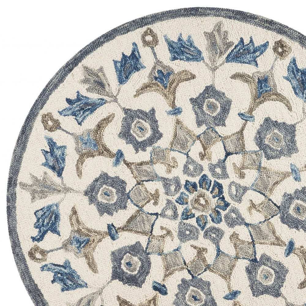 6' Round Blue Floral Oasis Area Rug - Homeroots - Flyclothing LLC