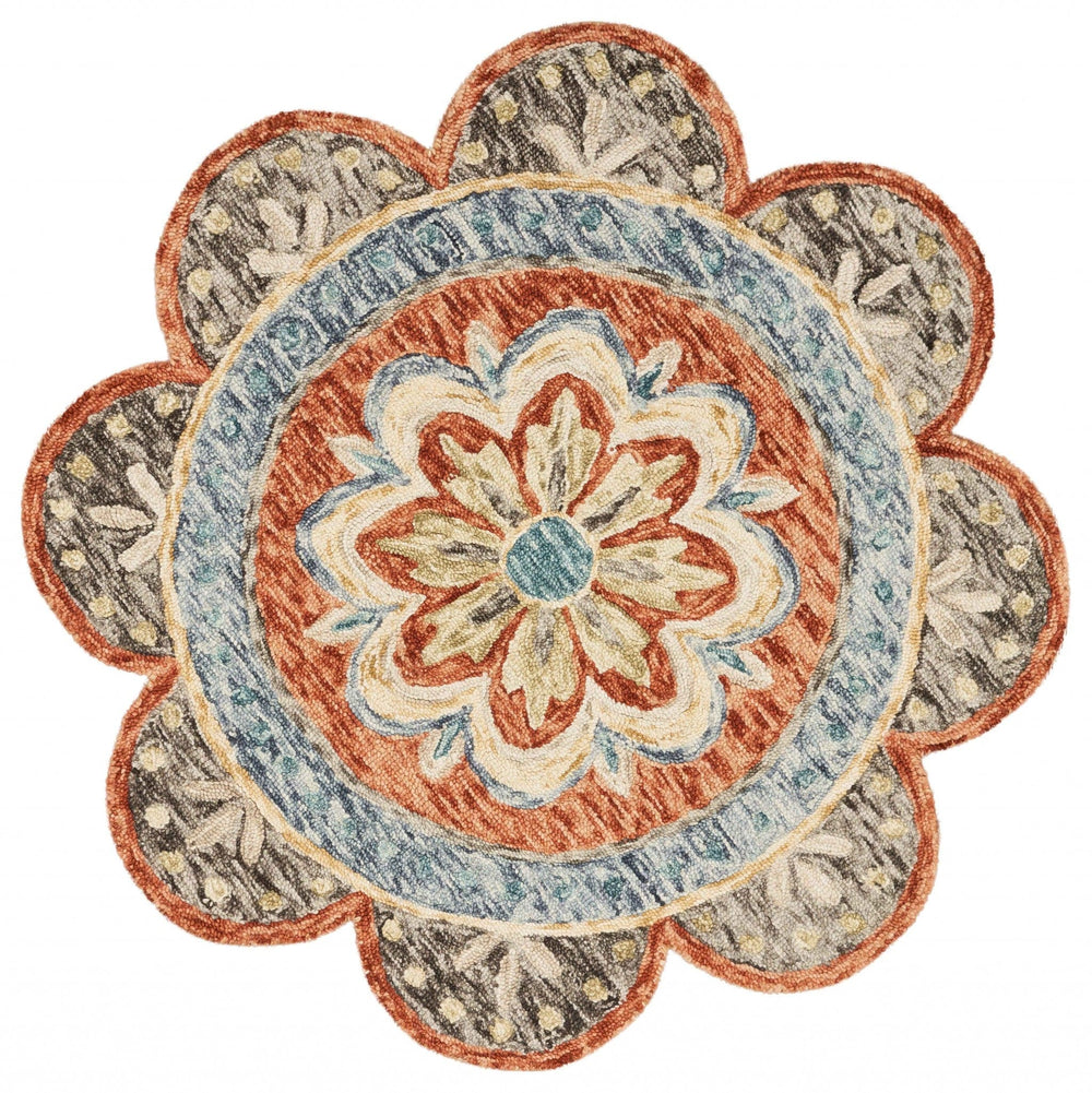 4' Round Orange Scalloped Edge Area Rug - Homeroots