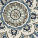 6' Ivory Teal Blue and Green Wool Hand Tufted Round Rug - Homeroots