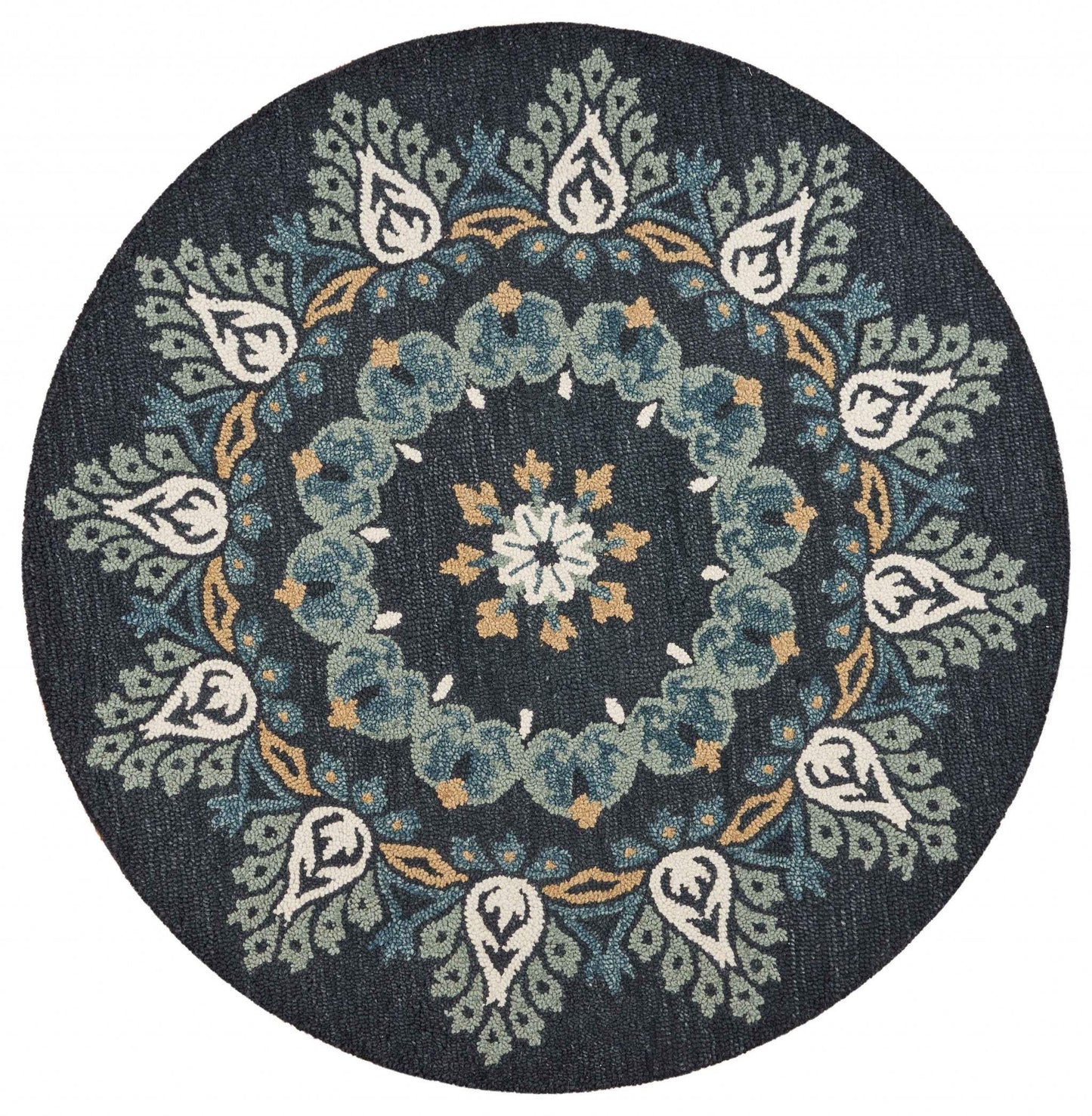 6' Round Black Floral Paradise Area Rug - Homeroots - Flyclothing LLC
