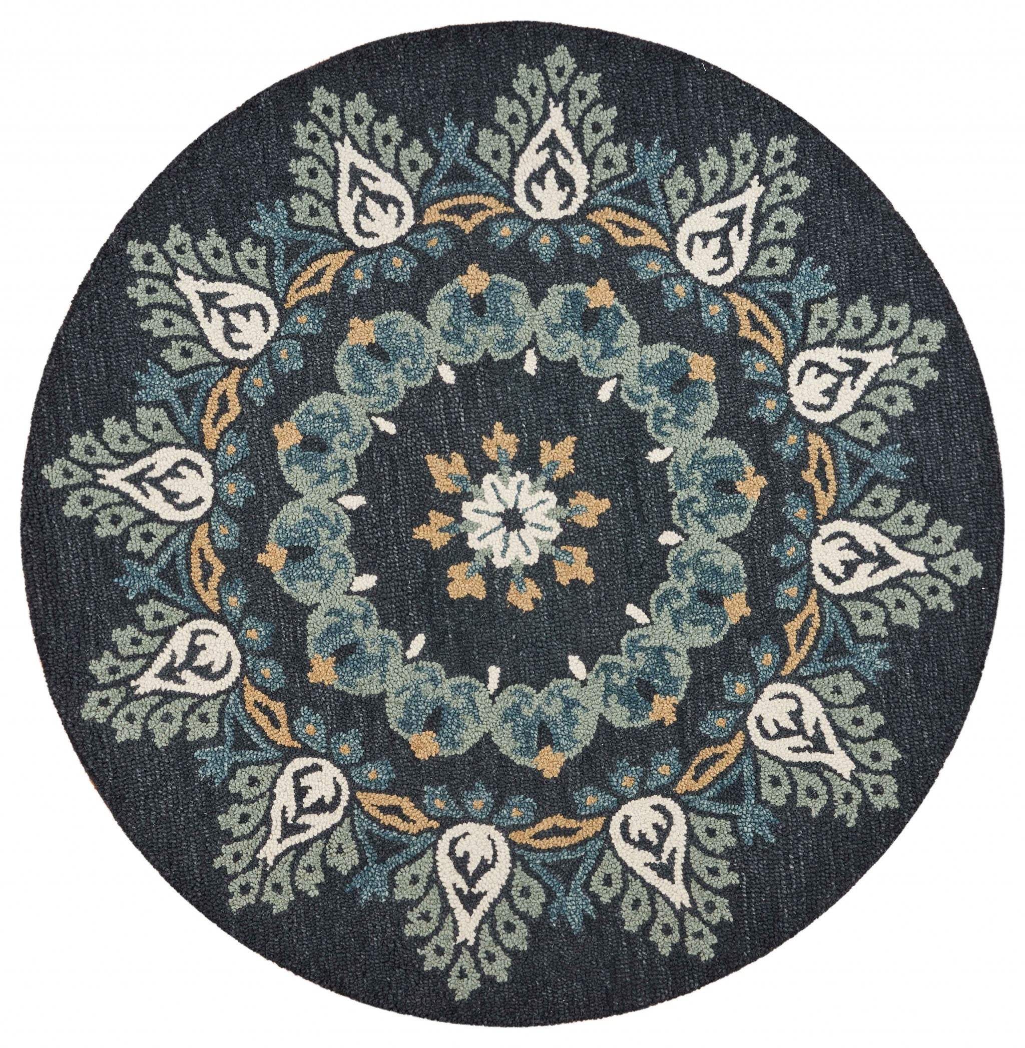 6' Round Black Floral Paradise Area Rug - Homeroots - Flyclothing LLC