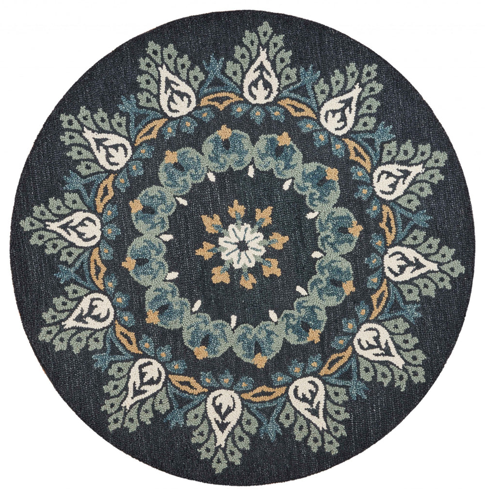 6' Round Black Floral Paradise Area Rug - Homeroots