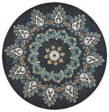 6' Round Black Floral Paradise Area Rug - Homeroots