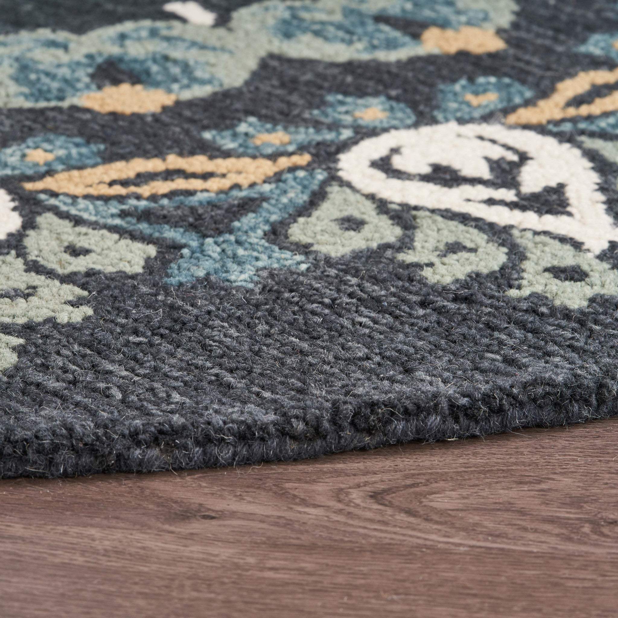 6' Round Black Floral Paradise Area Rug - Homeroots - Flyclothing LLC