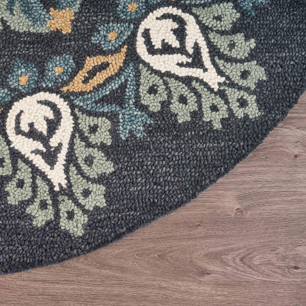 6' Round Black Floral Paradise Area Rug - Homeroots - Flyclothing LLC