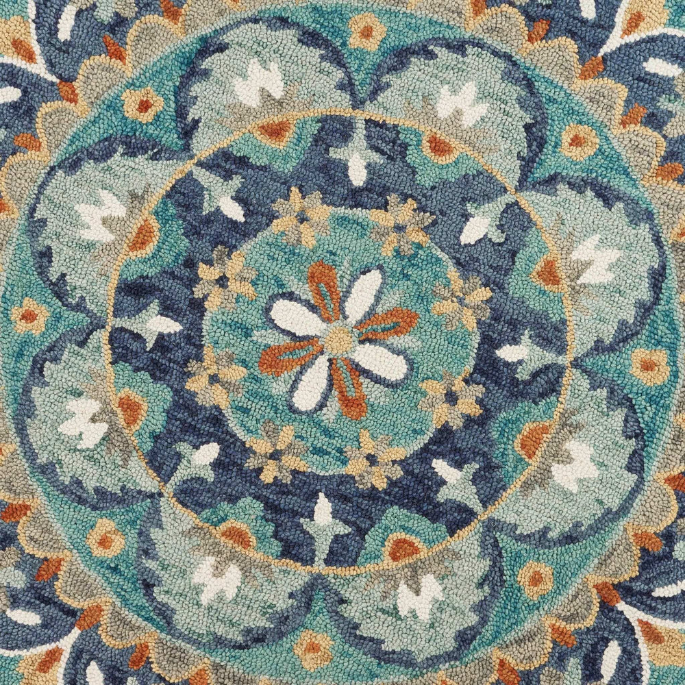 4' Round Blue Floral Mandala Area Rug - Homeroots - Flyclothing LLC