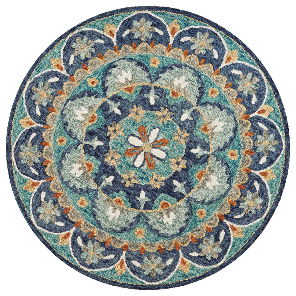 6' Blue And Green Round Wool Floral Hand Tufted Area Rug - Homeroots