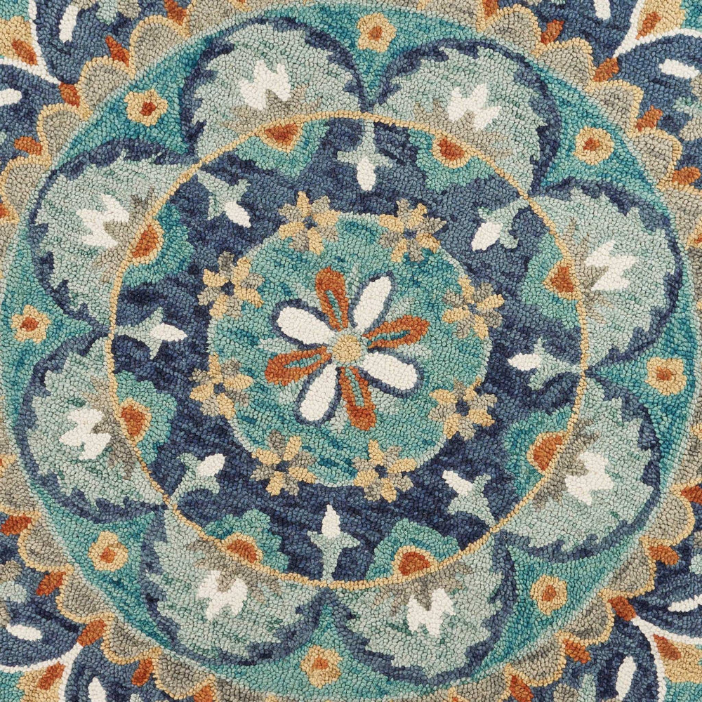 6' Blue And Green Round Wool Floral Hand Tufted Area Rug - Homeroots - Flyclothing LLC