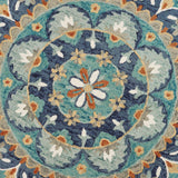 6' Blue And Green Round Wool Floral Hand Tufted Area Rug - Homeroots