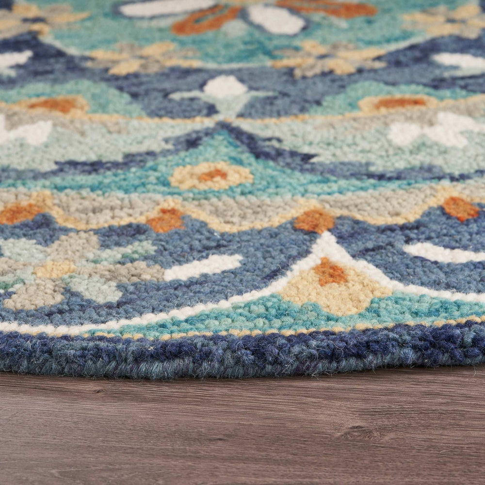 6' Blue And Green Round Wool Floral Hand Tufted Area Rug - Homeroots - Flyclothing LLC