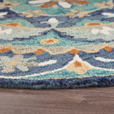 6' Blue And Green Round Wool Floral Hand Tufted Area Rug - Homeroots