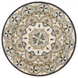 4' Round Gray And Ivory Floral Bloom Area Rug - Homeroots