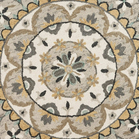 4' Round Gray And Ivory Floral Bloom Area Rug - Homeroots - Flyclothing LLC