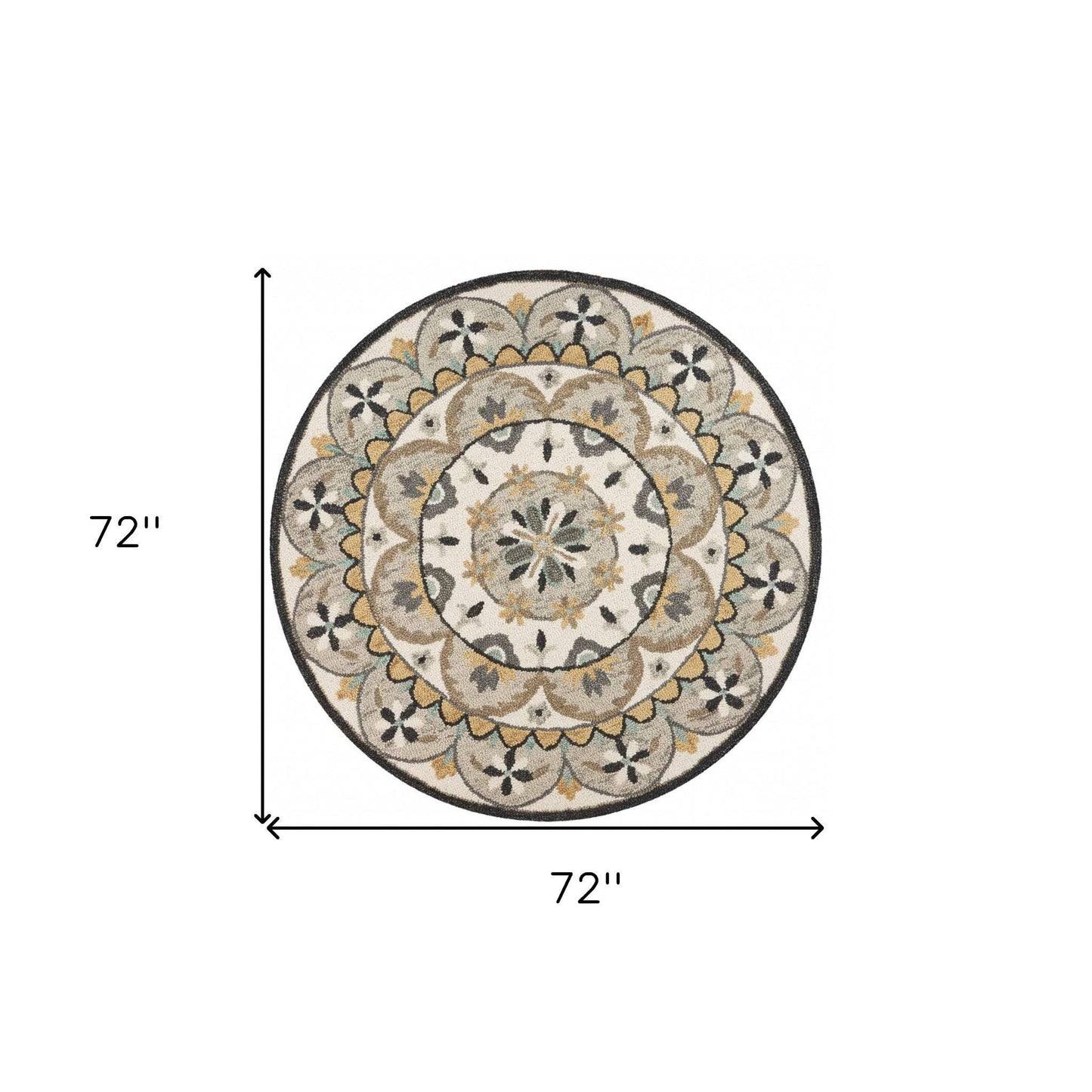 6' Gray and Ivory Round Wool Floral Handmade Area Rug - Homeroots - Flyclothing LLC