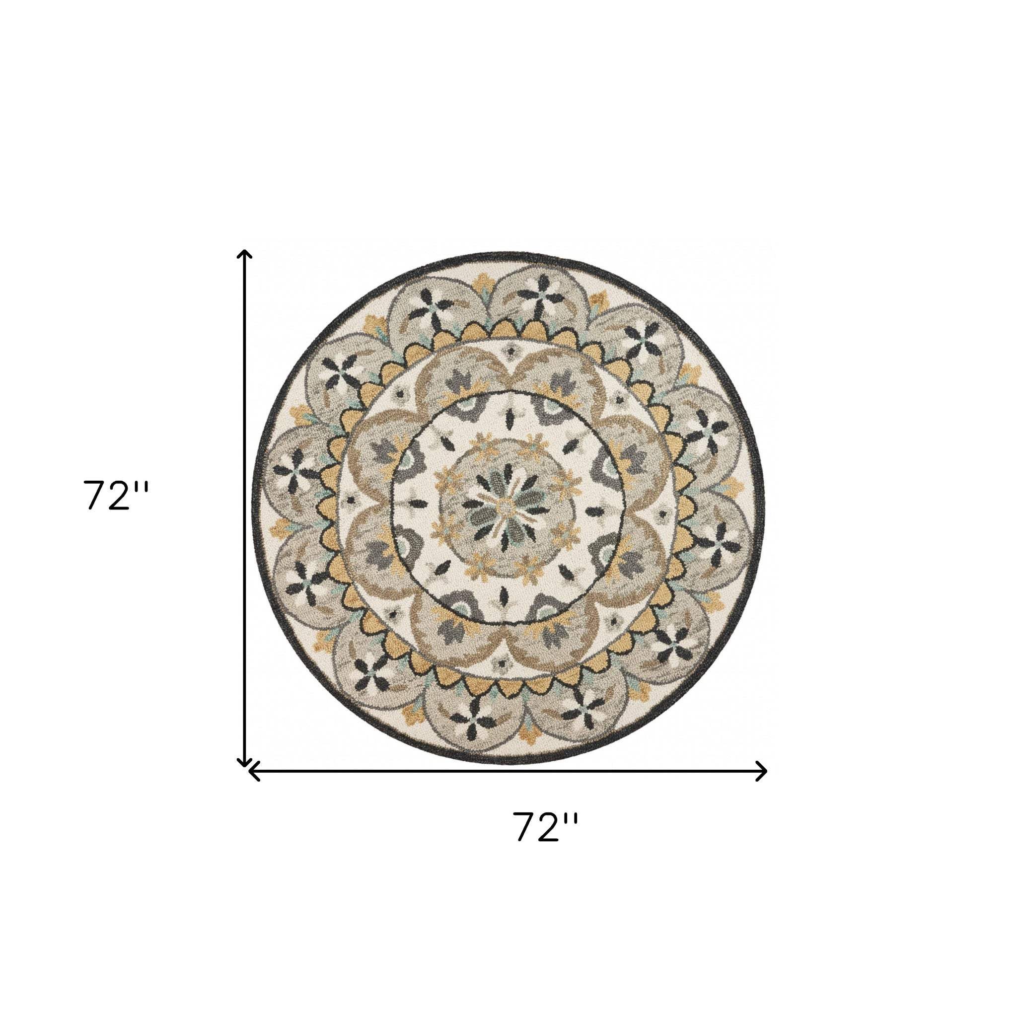 6' Gray and Ivory Round Wool Floral Handmade Area Rug - Homeroots - Flyclothing LLC