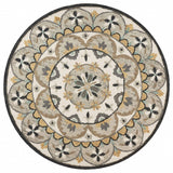 6' Gray and Ivory Round Wool Floral Handmade Area Rug - Homeroots - Flyclothing LLC