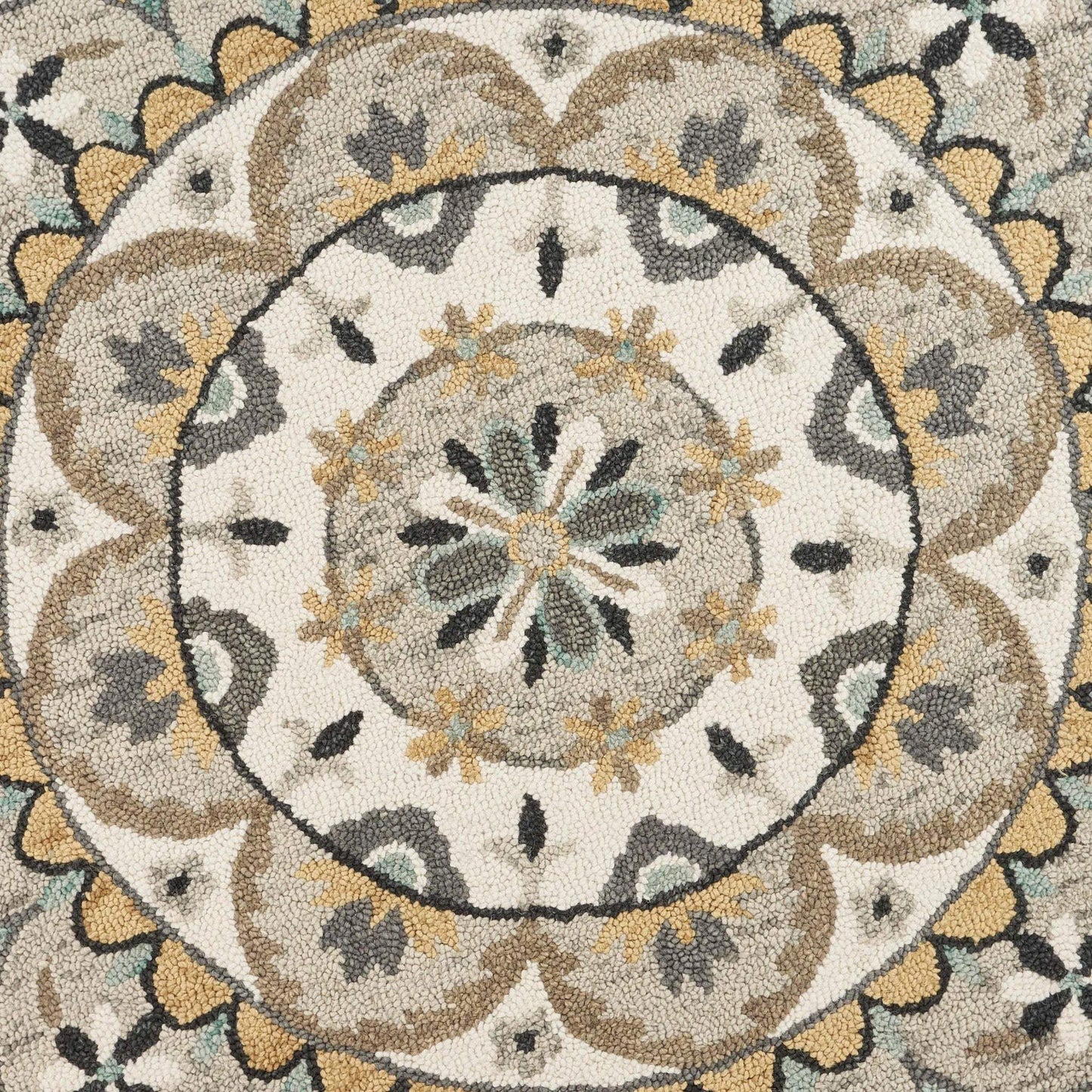 6' Gray and Ivory Round Wool Floral Handmade Area Rug - Homeroots - Flyclothing LLC
