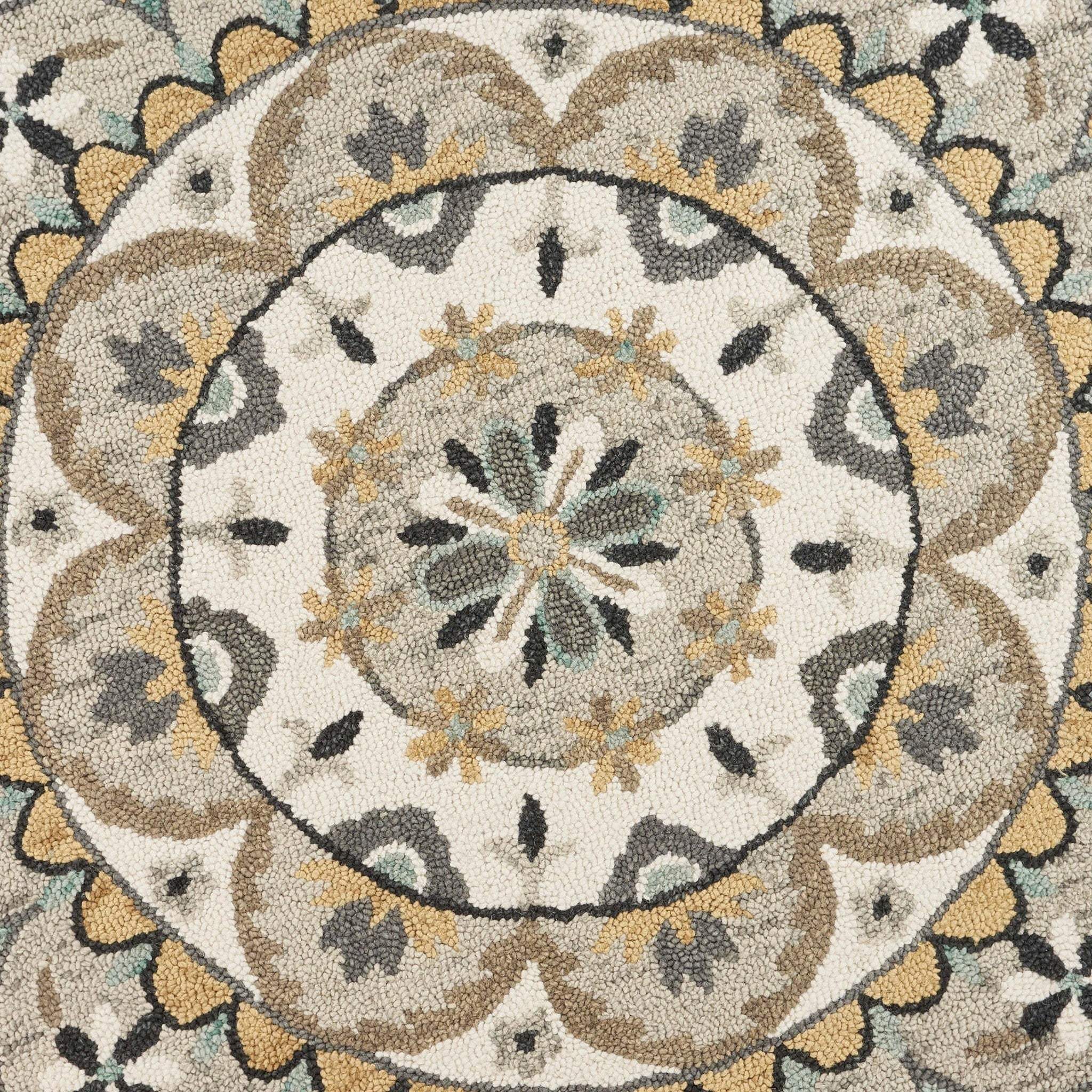 6' Gray and Ivory Round Wool Floral Handmade Area Rug - Homeroots - Flyclothing LLC