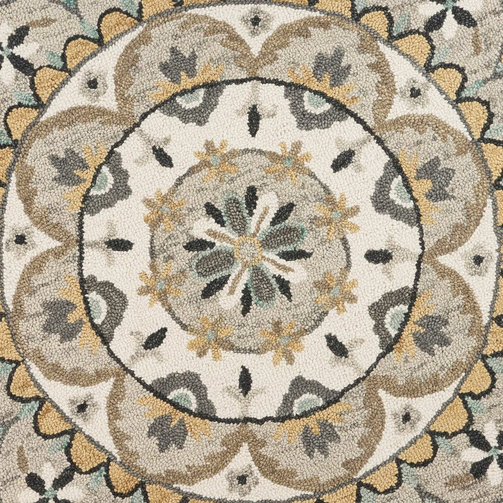 6' Gray and Ivory Round Wool Floral Handmade Area Rug - Homeroots - Flyclothing LLC
