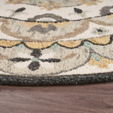 6' Gray and Ivory Round Wool Floral Handmade Area Rug - Homeroots - Flyclothing LLC