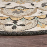 6' Gray and Ivory Round Wool Floral Handmade Area Rug - Homeroots - Flyclothing LLC