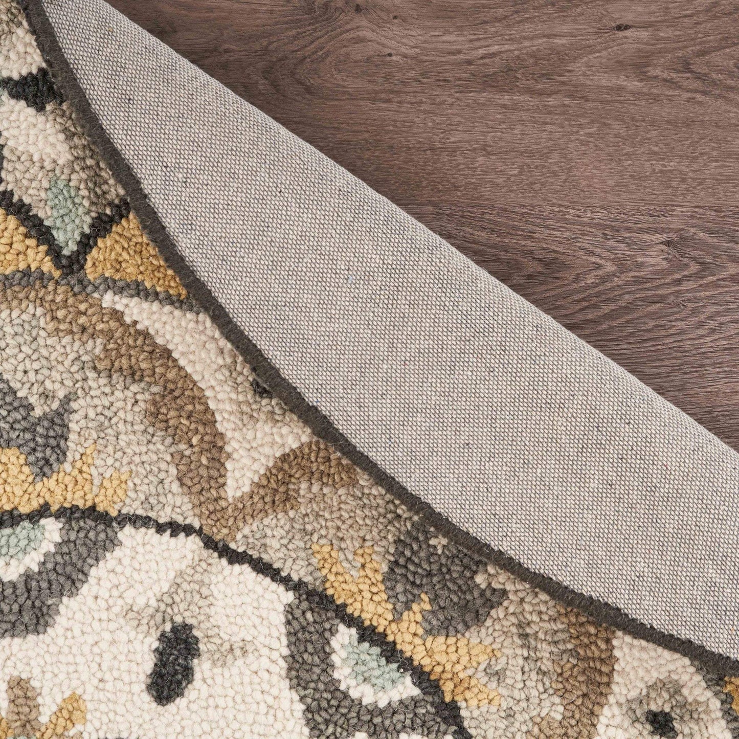 6' Gray and Ivory Round Wool Floral Handmade Area Rug - Homeroots - Flyclothing LLC