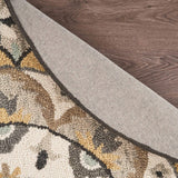 6' Gray and Ivory Round Wool Floral Handmade Area Rug - Homeroots - Flyclothing LLC