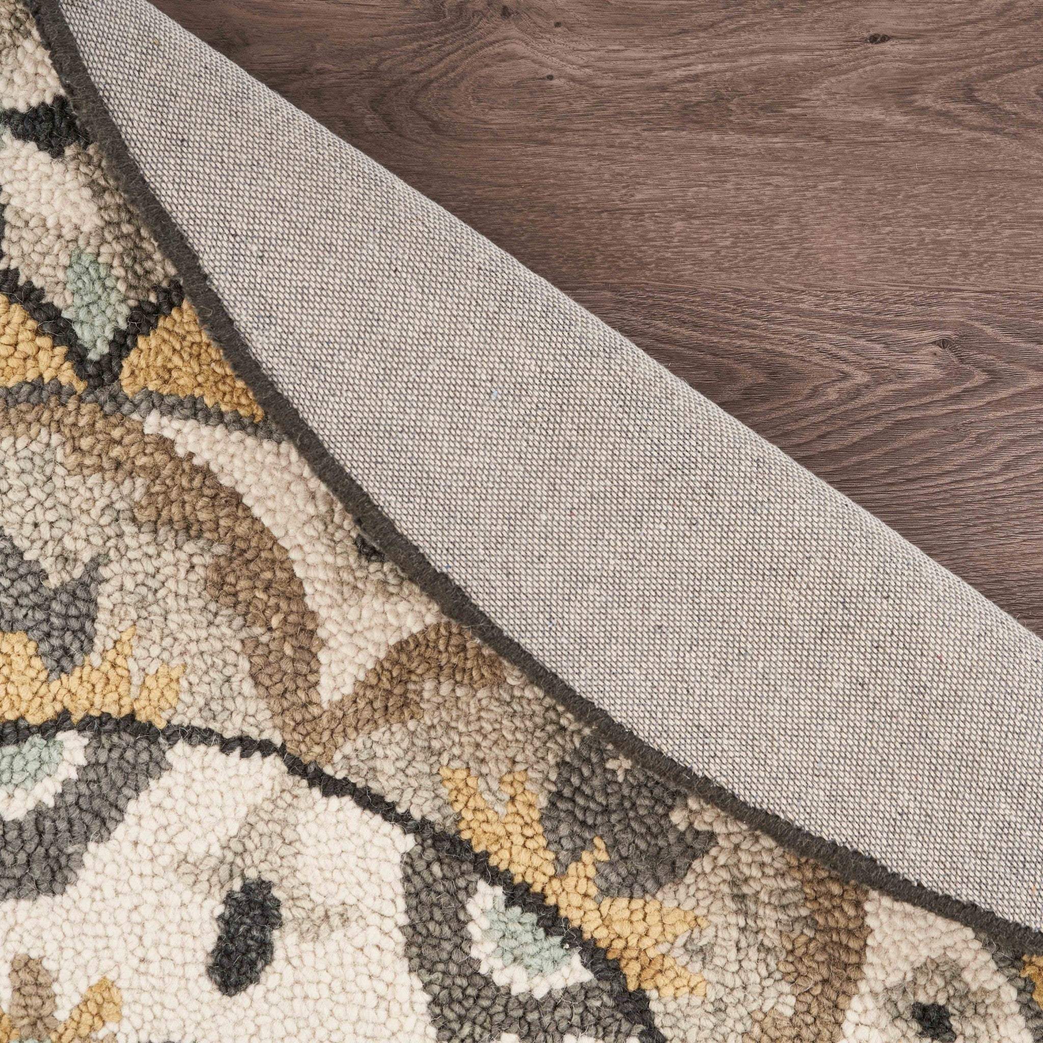 6' Gray and Ivory Round Wool Floral Handmade Area Rug - Homeroots - Flyclothing LLC
