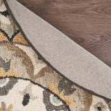 6' Gray and Ivory Round Wool Floral Handmade Area Rug - Homeroots - Flyclothing LLC