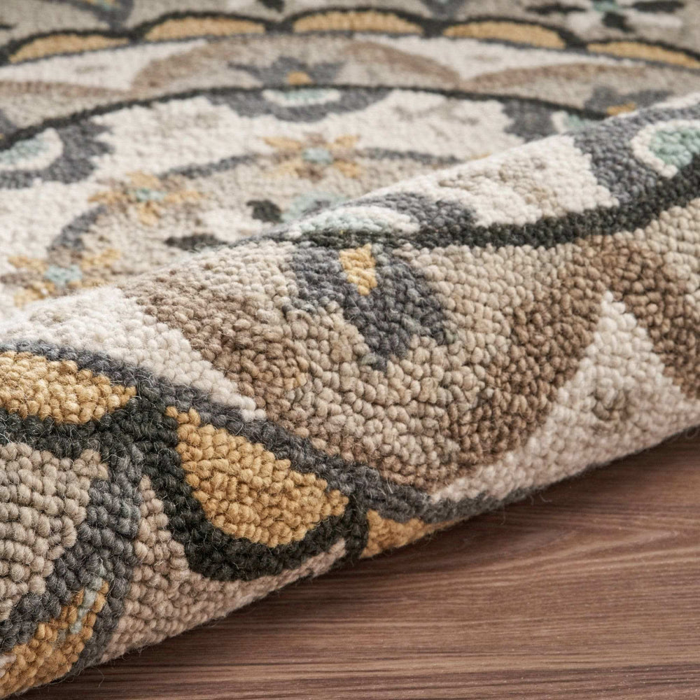 6' Gray and Ivory Round Wool Floral Handmade Area Rug - Homeroots - Flyclothing LLC