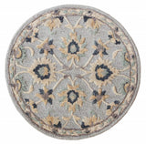3' Round Beige and Blue Round Wool Floral Hand Woven Area Rug - Homeroots - Flyclothing LLC