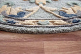 3' Round Beige and Blue Round Wool Floral Hand Woven Area Rug - Homeroots - Flyclothing LLC
