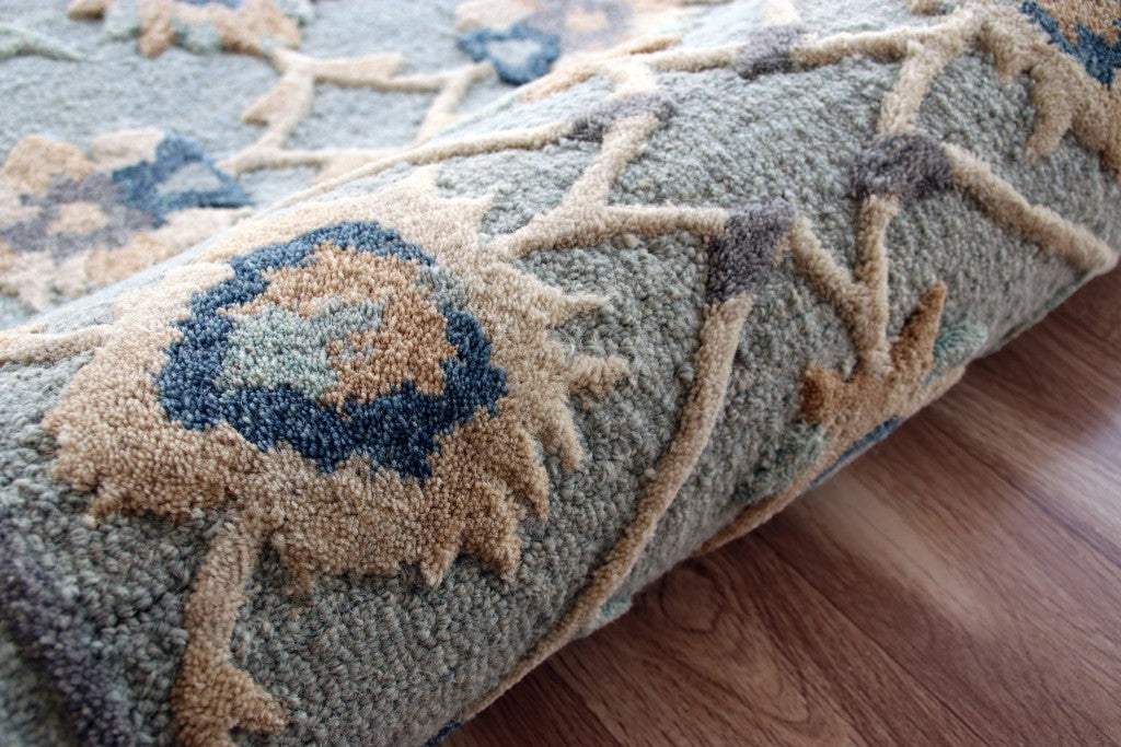 3' Round Beige and Blue Round Wool Floral Hand Woven Area Rug - Homeroots - Flyclothing LLC
