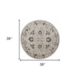 3' Round Beige and Blue Round Wool Floral Hand Woven Area Rug - Homeroots - Flyclothing LLC
