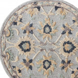3' Round Beige and Blue Round Wool Floral Hand Woven Area Rug - Homeroots - Flyclothing LLC