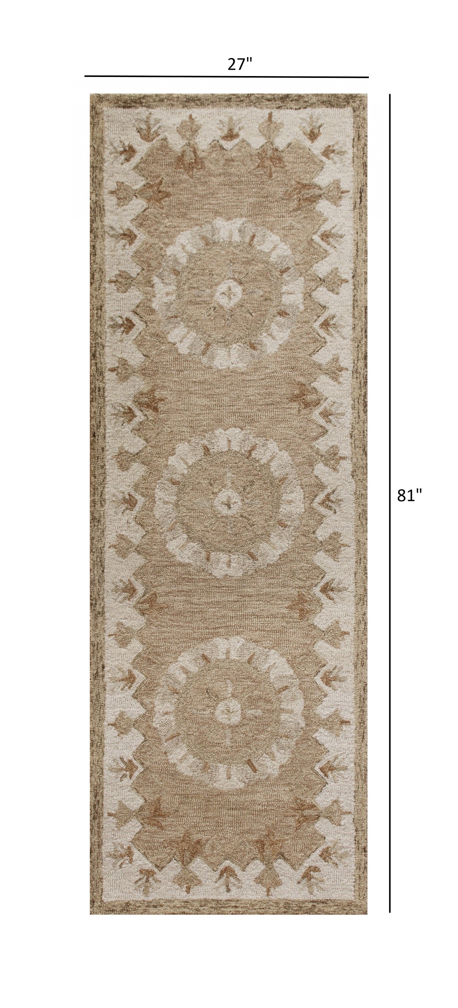 2' X 7' Tan Retro Modern Medallion Runner Rug