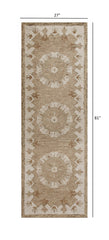 2' X 7' Tan Retro Modern Medallion Runner Rug