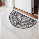 2' X 4' Blue and Gray Wool Hand Woven Hearth Rug - Homeroots