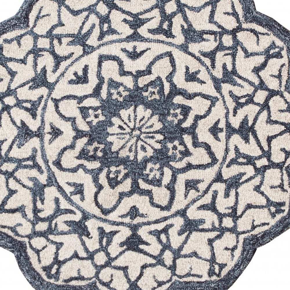 3' Round Navy And White Decorative Area Rug - Homeroots - Flyclothing LLC