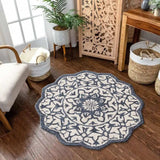 3' Round Navy And White Decorative Area Rug - Homeroots - Flyclothing LLC