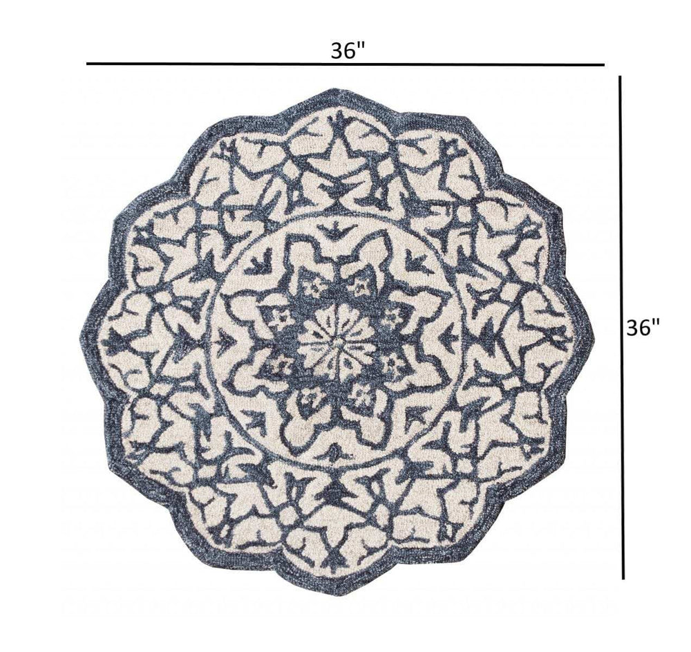 3' Round Navy And White Decorative Area Rug - Homeroots - Flyclothing LLC