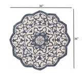 3' Round Navy And White Decorative Area Rug - Homeroots - Flyclothing LLC