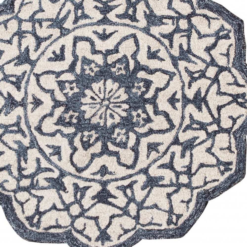3' Round Navy And White Decorative Area Rug - Homeroots - Flyclothing LLC