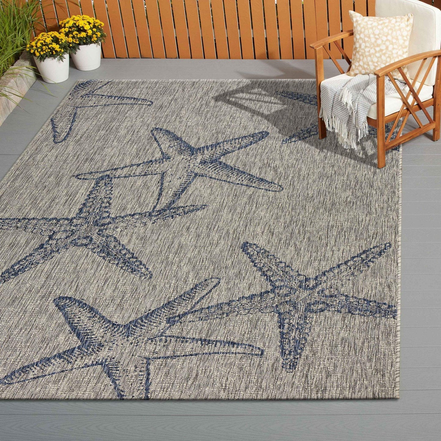 5' X 7' Blue And Gray Indoor Outdoor Area Rug - Homeroots - Flyclothing LLC