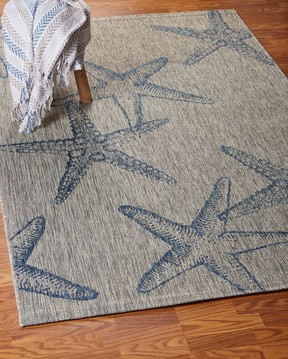 8' X 9' Blue And Gray Starfish Indoor Outdoor Area Rug - Homeroots - Flyclothing LLC