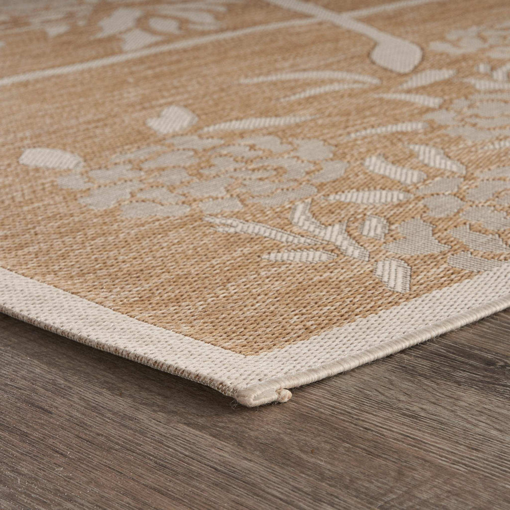 5' X 7' Beige Floral Indoor Outdoor Area Rug - Homeroots - Flyclothing LLC